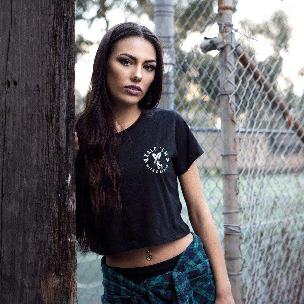 Kale 'Em With Kindness - Black Crop Top