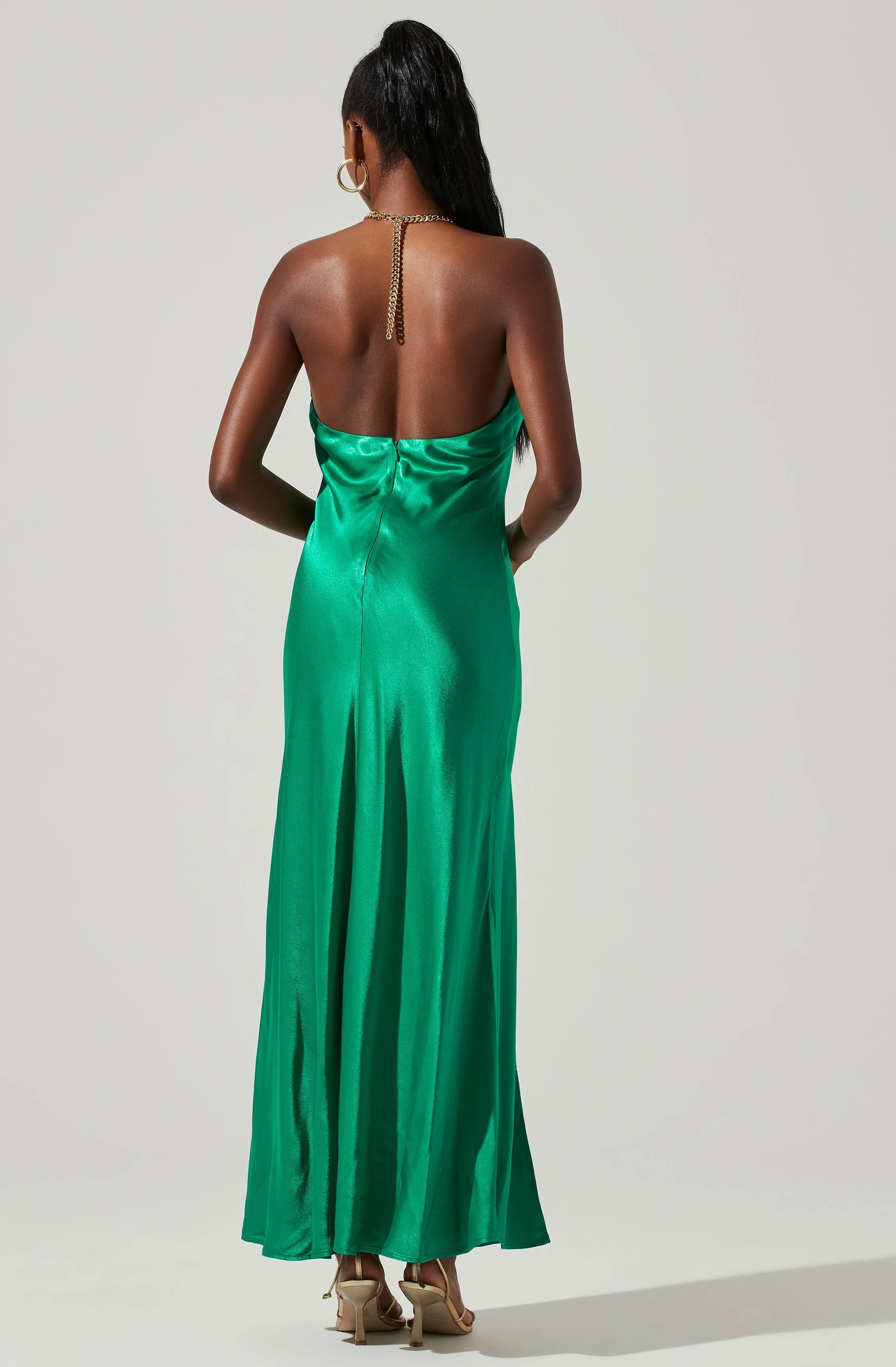 Kazia Satin Halter Chain Maxi Dress