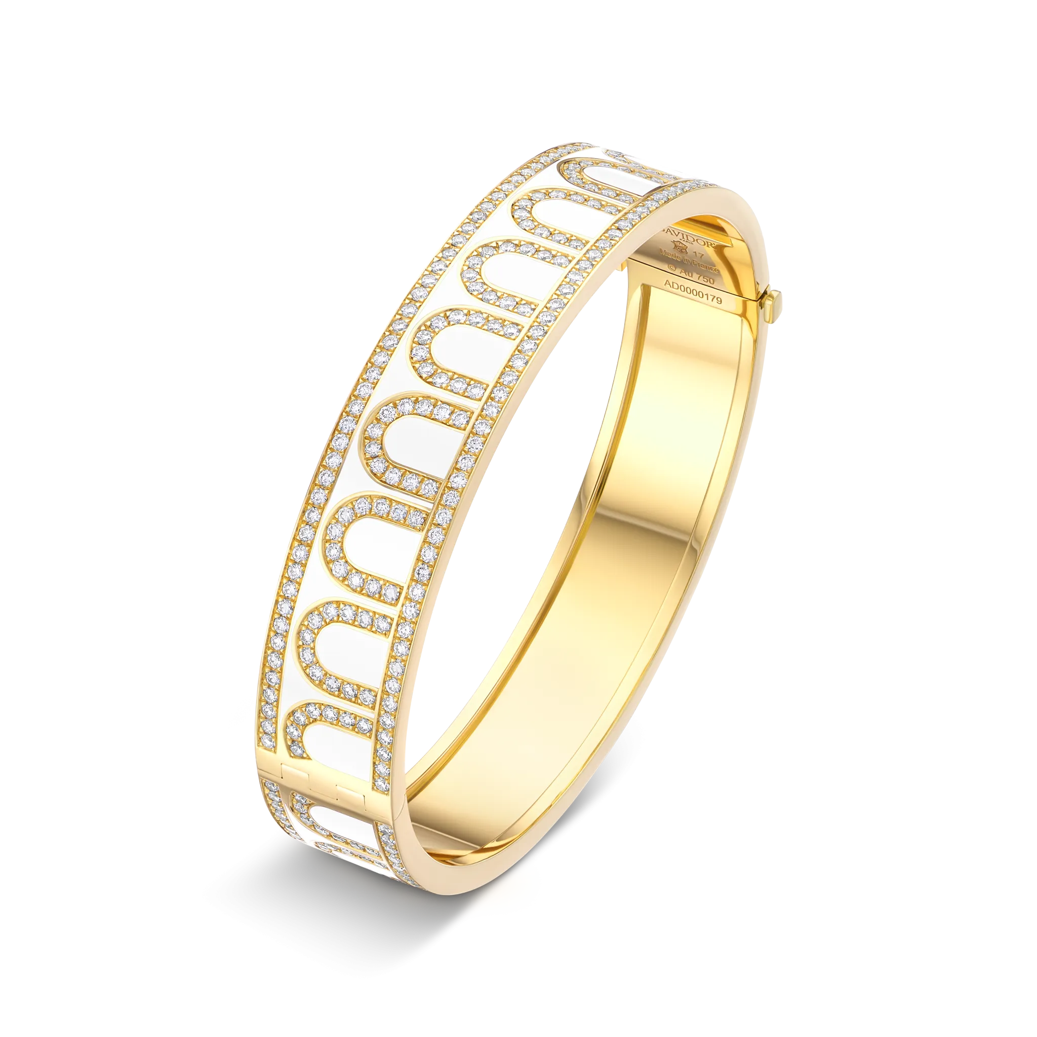 L'Arc de DAVIDOR Bangle GM, 18k Yellow Gold with Lacquered Ceramic and Palais Diamonds