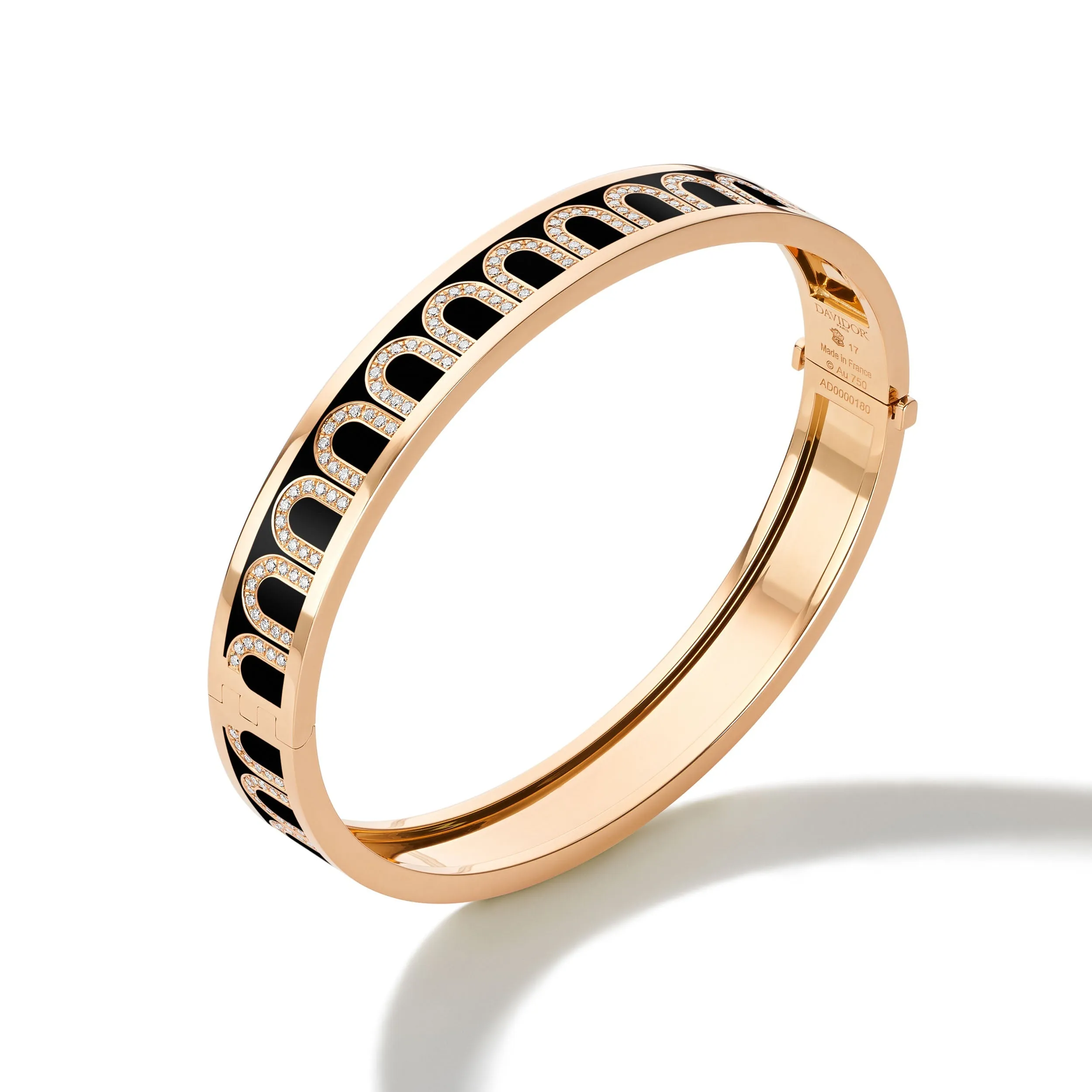 L'Arc de DAVIDOR Bangle MM, 18k Rose Gold with Lacquered Ceramic and Arcade Diamonds