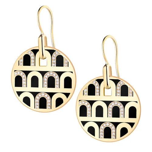 L'Arc de DAVIDOR Pendant Earring GM, 18k Yellow Gold with Lacquered Ceramic and Colonnato Diamonds