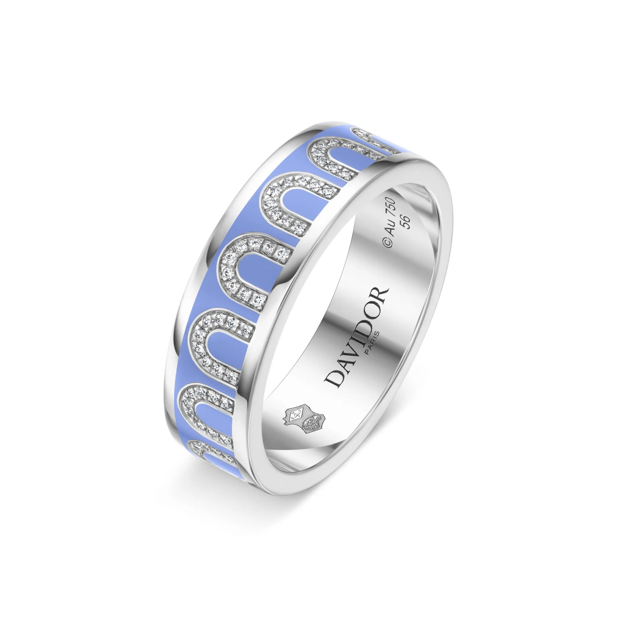 L'Arc de DAVIDOR Ring MM, 18k White Gold with Hortensia Lacquered Ceramic and Arcade Diamonds