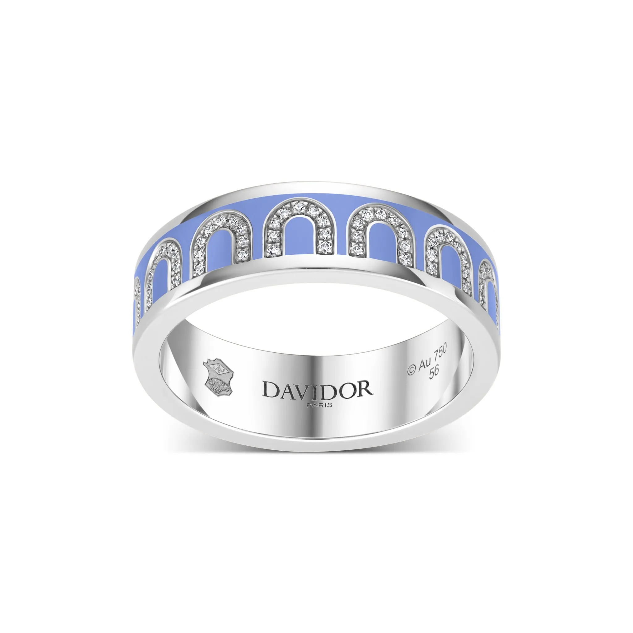 L'Arc de DAVIDOR Ring MM, 18k White Gold with Hortensia Lacquered Ceramic and Arcade Diamonds