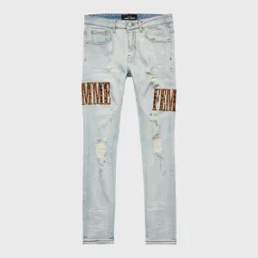 Letterman Denim Blue With Cheetah Letters