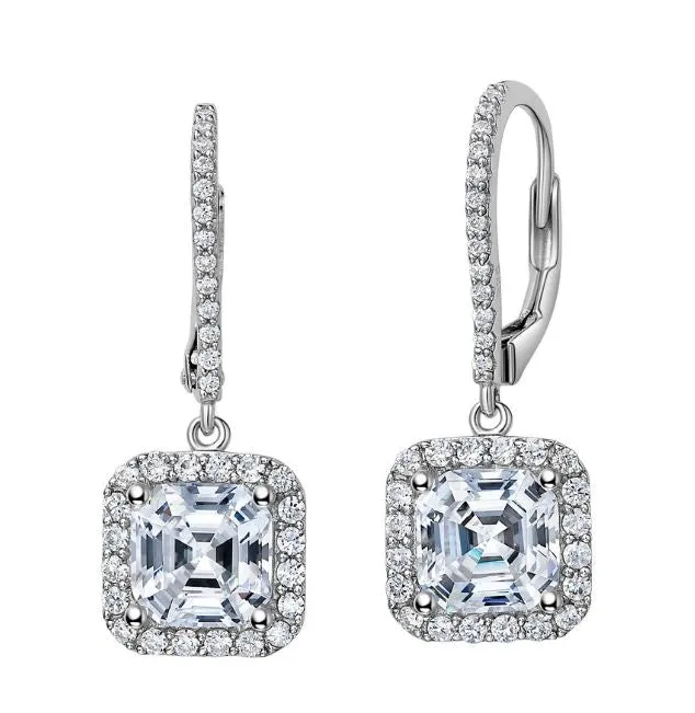 Leverback Asscher Cut Simulated Diamond Earrings E0224CLP