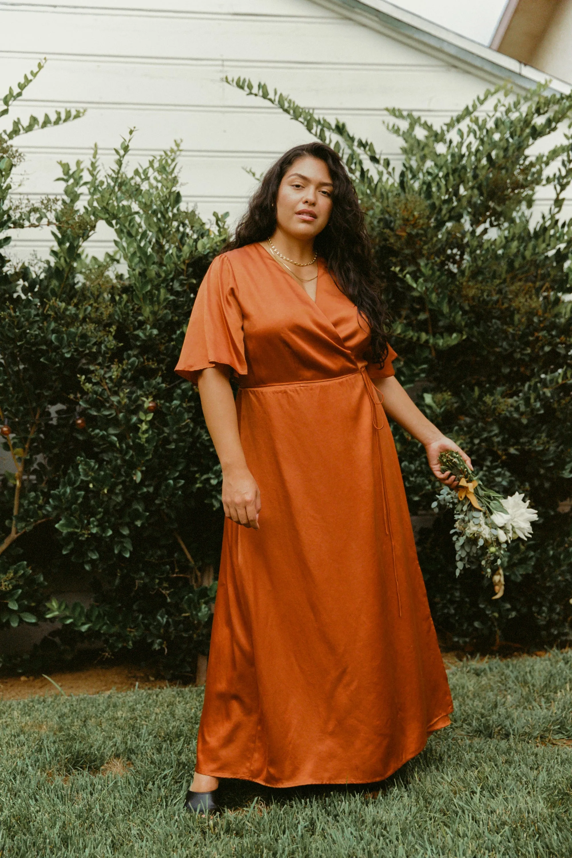 Lola Wrap Dress in Rust Extended