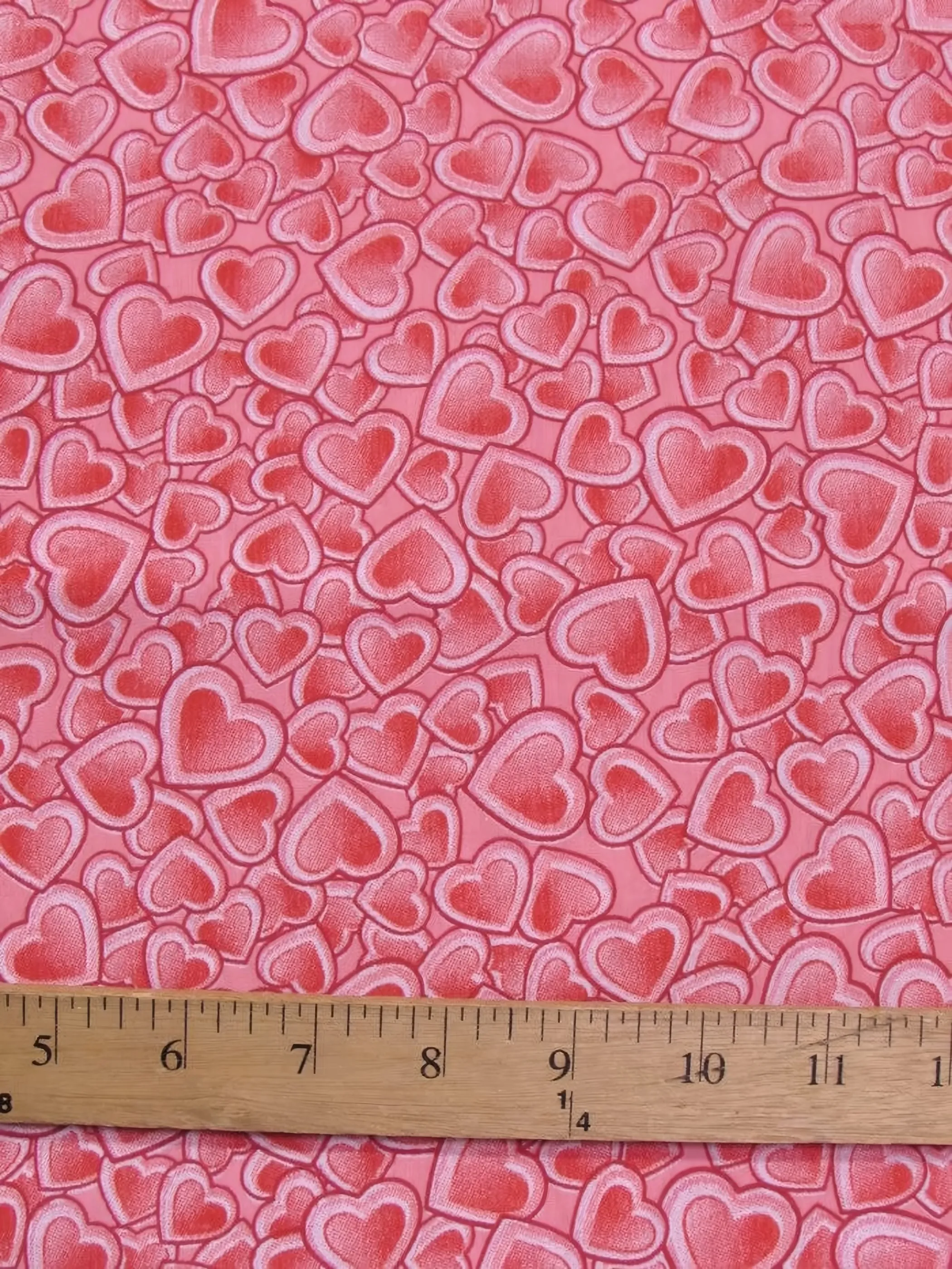 Love Hearts Poly Cotton Printed Fabric / Pink / Sold By The Yard