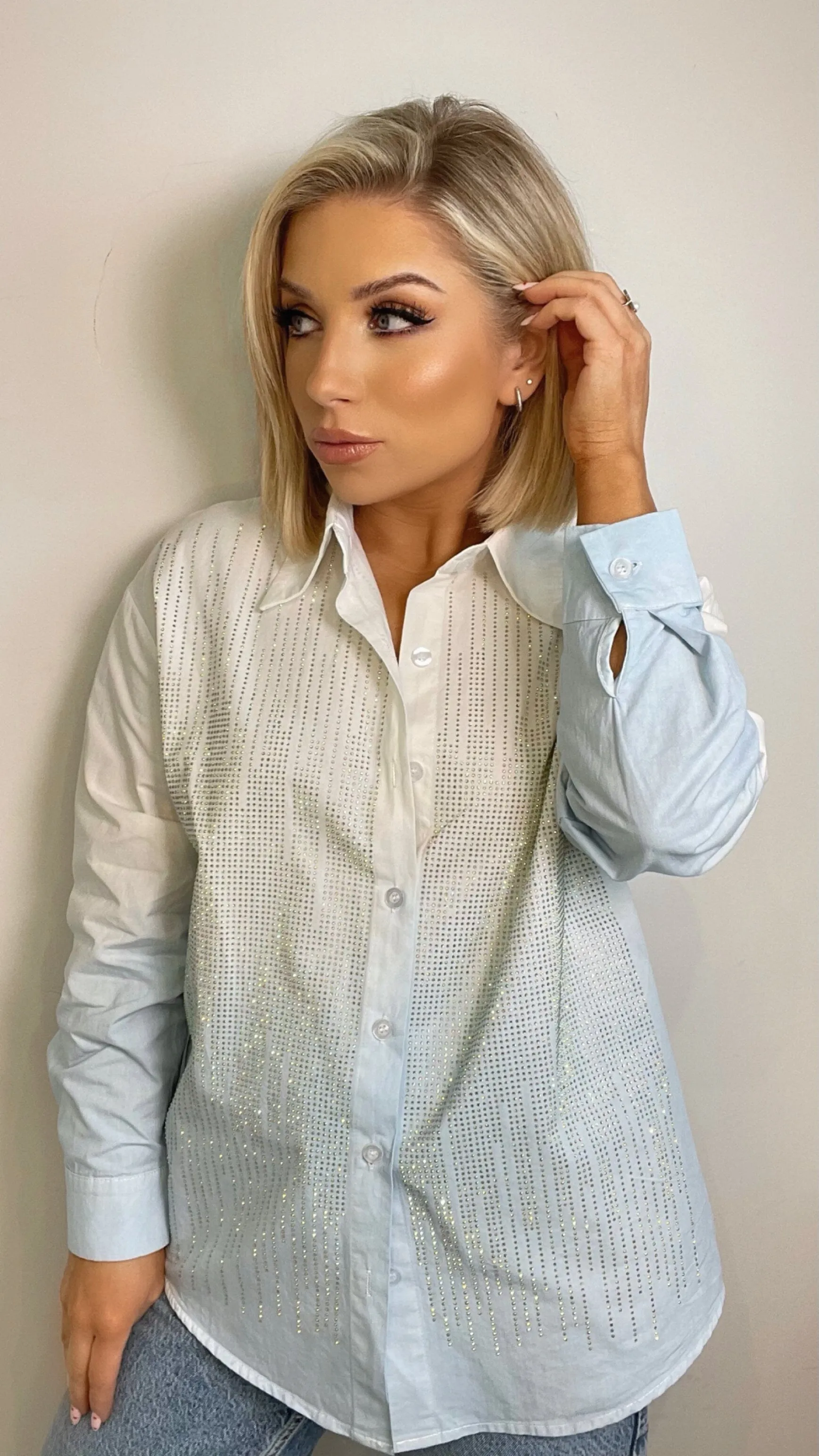 LUCY OMBRÉ CRYSTAL SHIRT - WHITE/BLUE