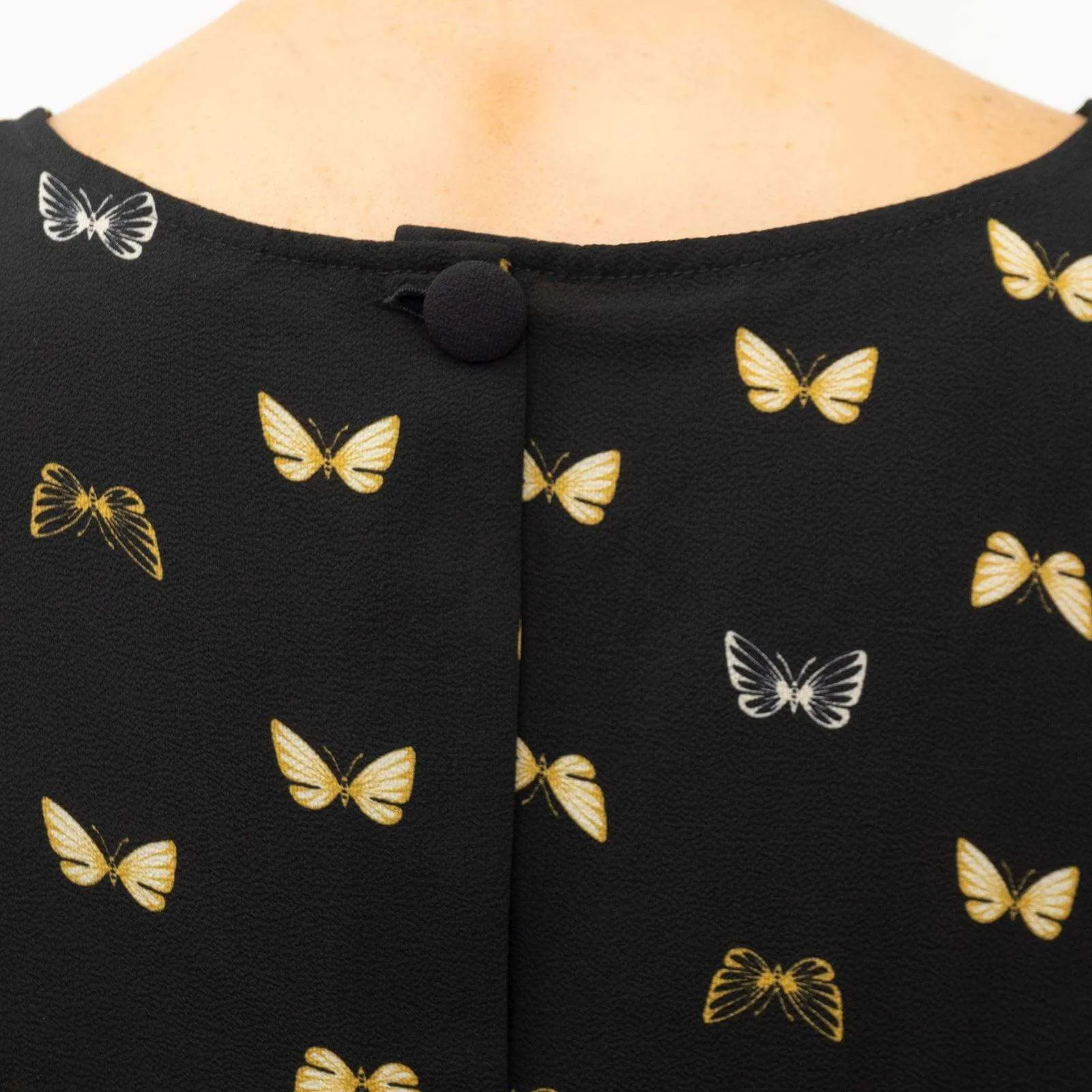 M&S Butterfly Print Black Short Sleeve Lightweight Casual Tops