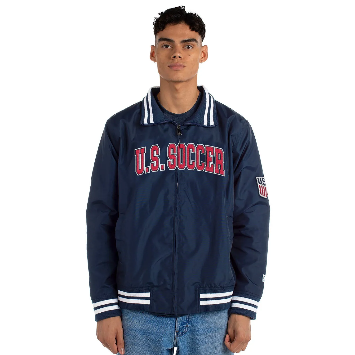 Men's New Era USMNT Nylon Zip Up Navy Jacket