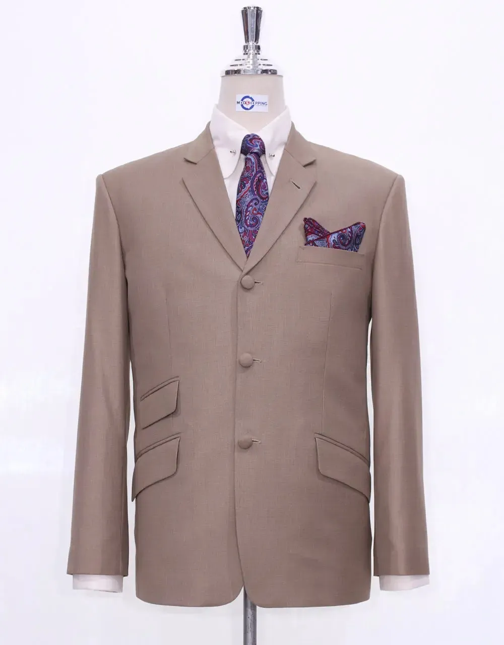 Mod Suit - 60s Mod Style Pale Brown Suit