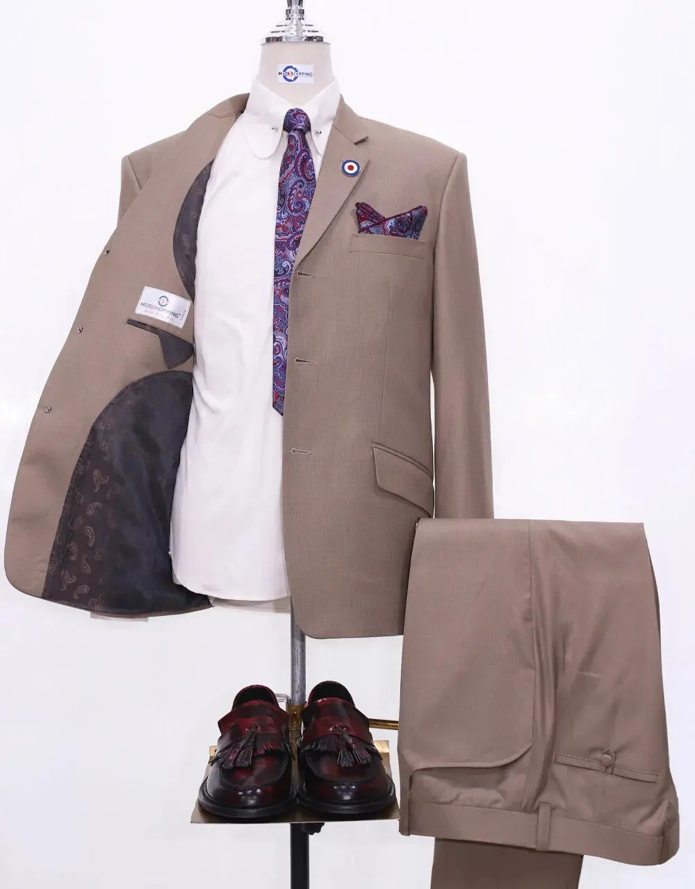 Mod Suit - 60s Mod Style Pale Brown Suit