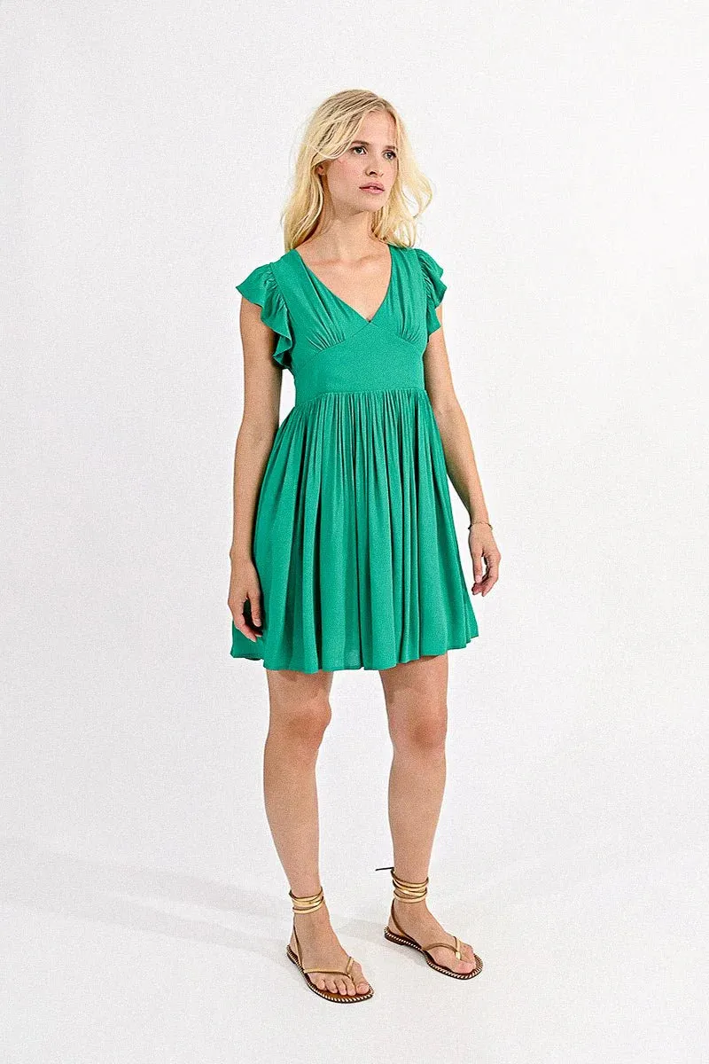 Molly Bracken Mini V-Neckline Dress in Green