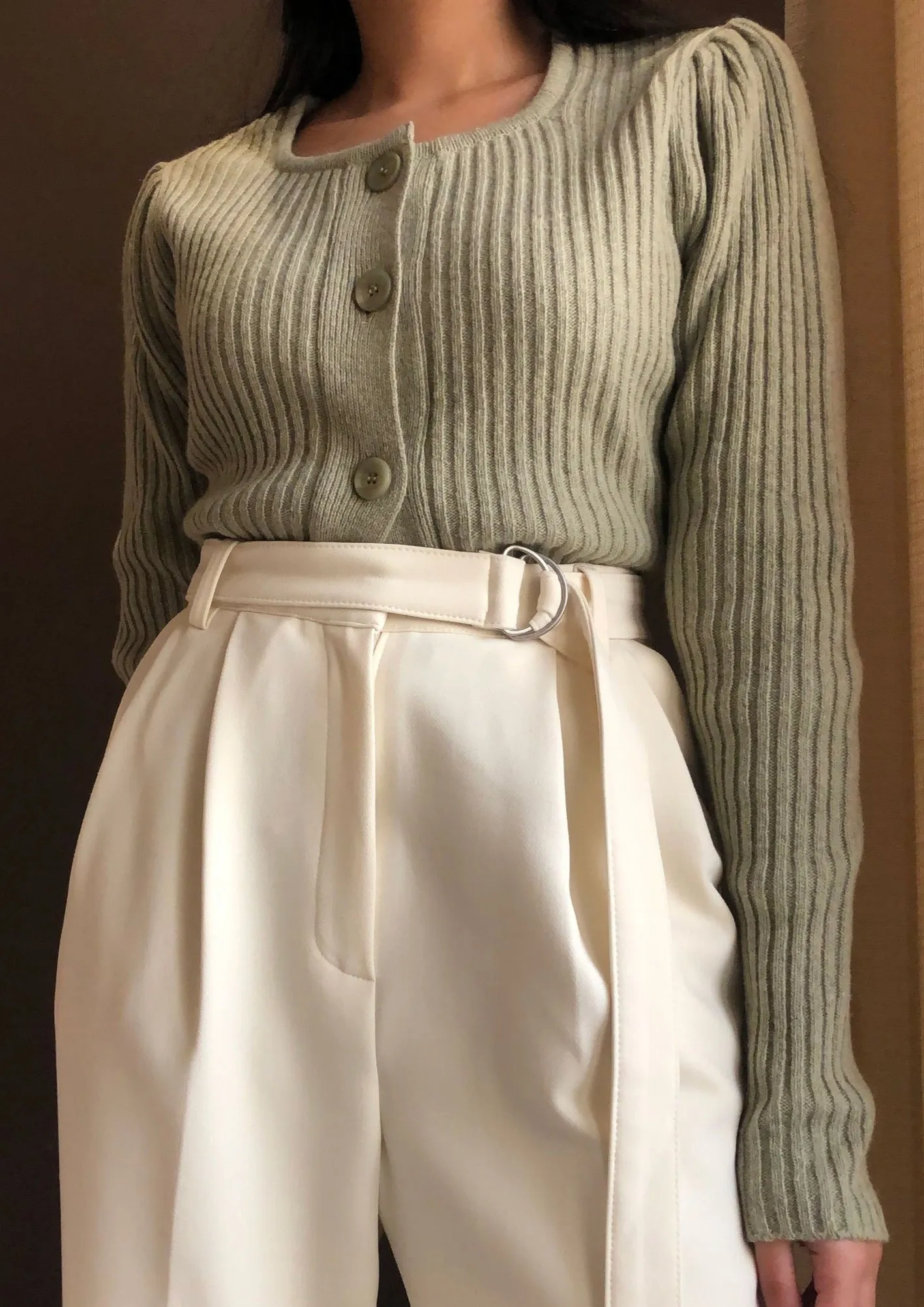 Moss Green Cropped Knit Cardigan