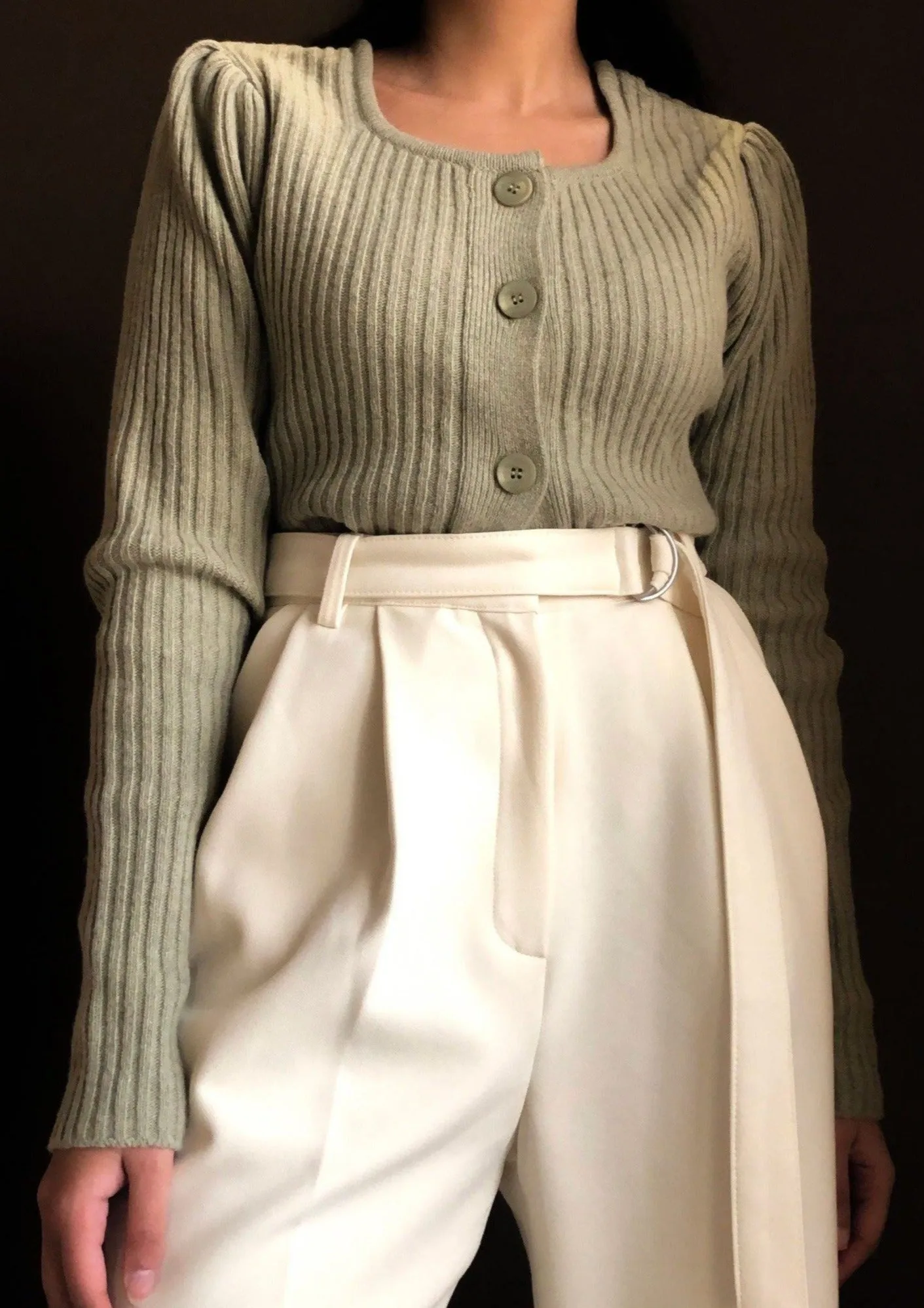 Moss Green Cropped Knit Cardigan