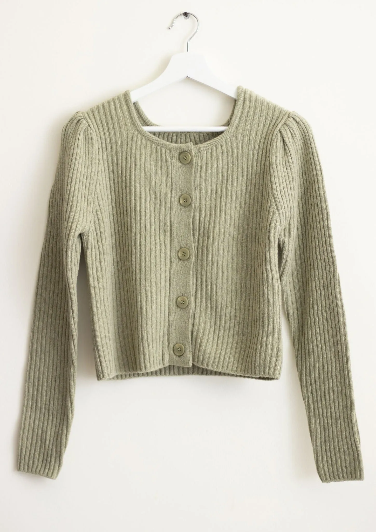 Moss Green Cropped Knit Cardigan