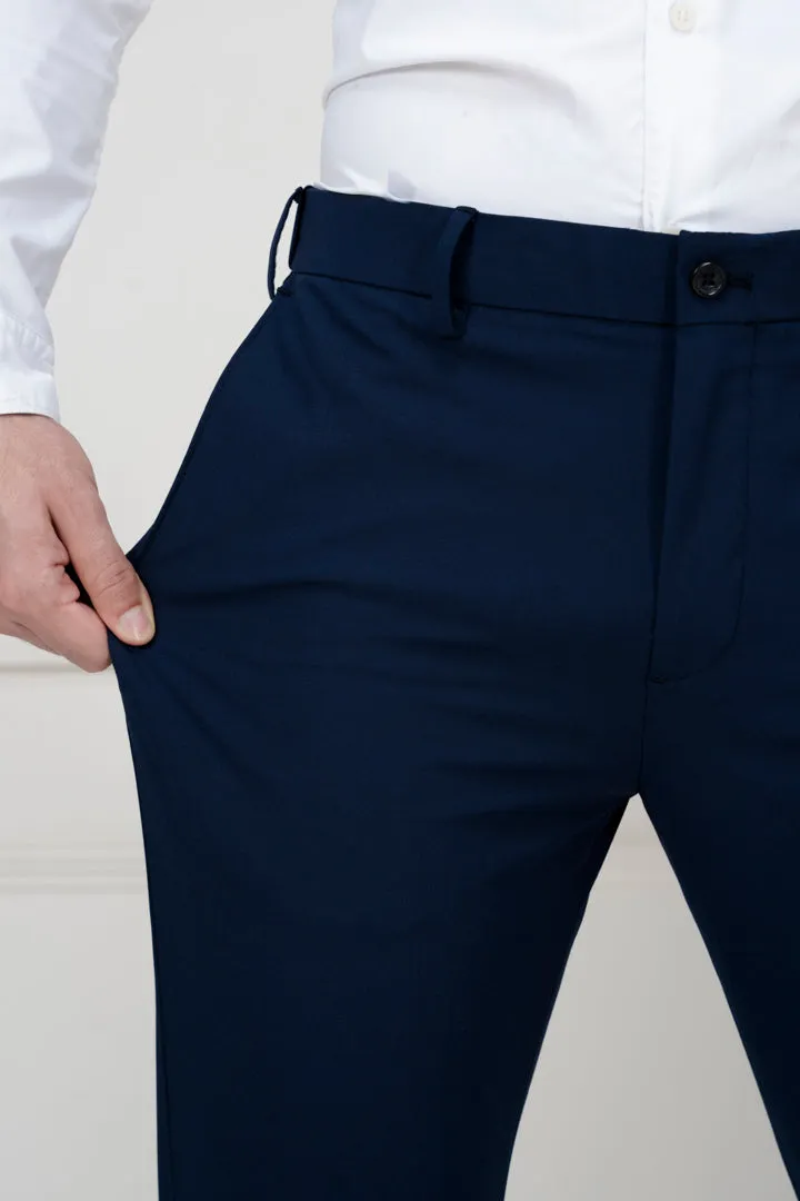 Navy Blue Slim Fit Stretch Formal Pants