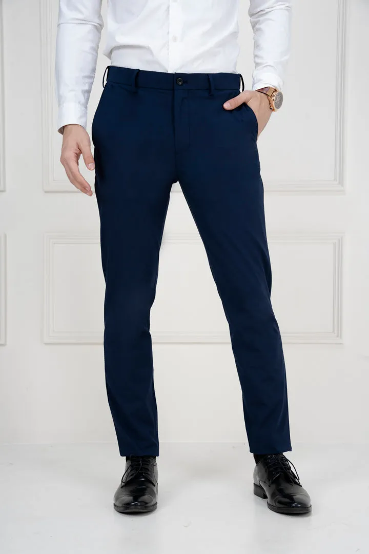 Navy Blue Slim Fit Stretch Formal Pants