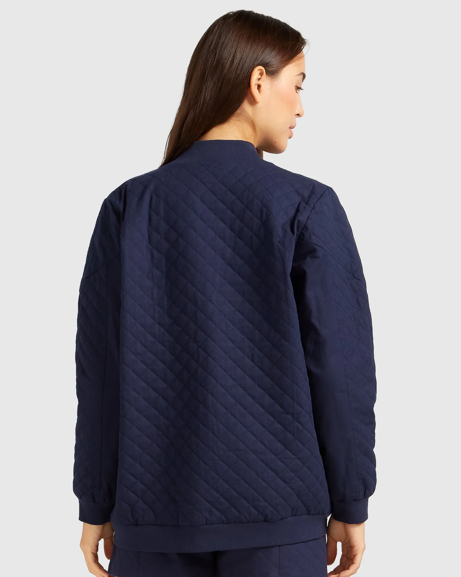 Over It Quilted Bomber - Navy