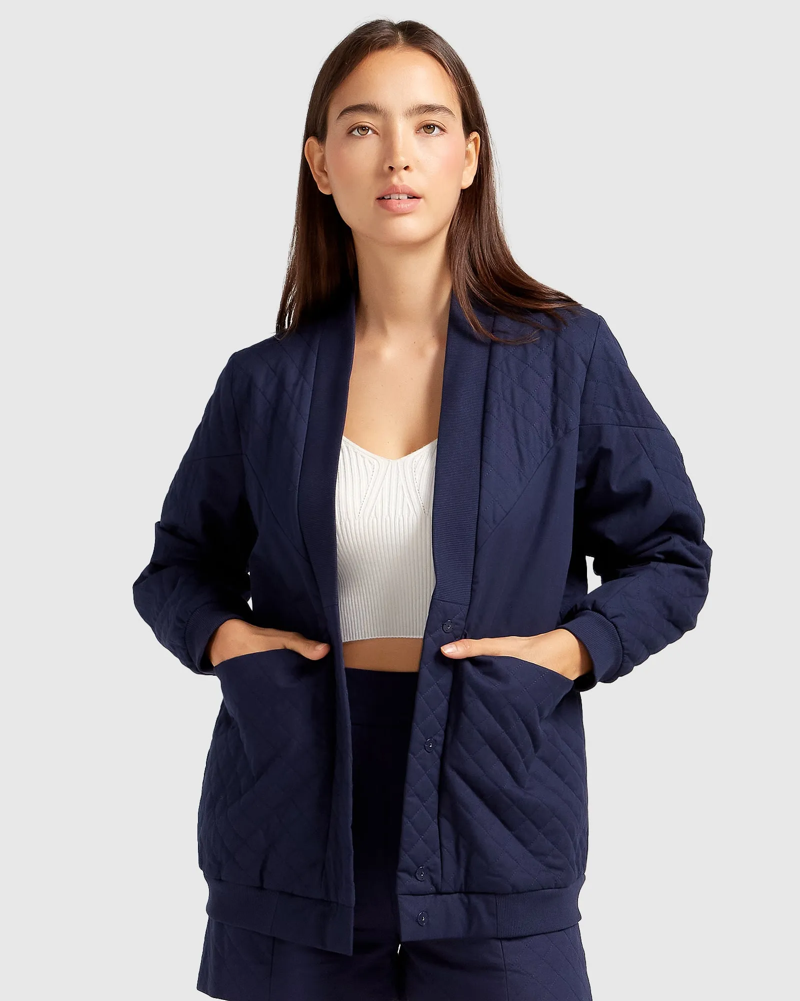 Over It Quilted Bomber - Navy