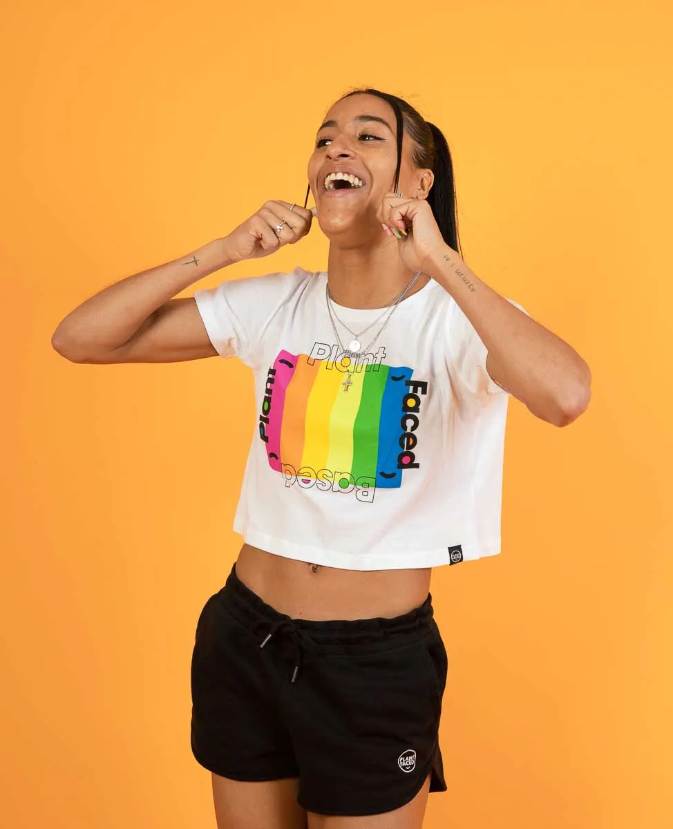 Plant Based Rainbow - White Crop Top