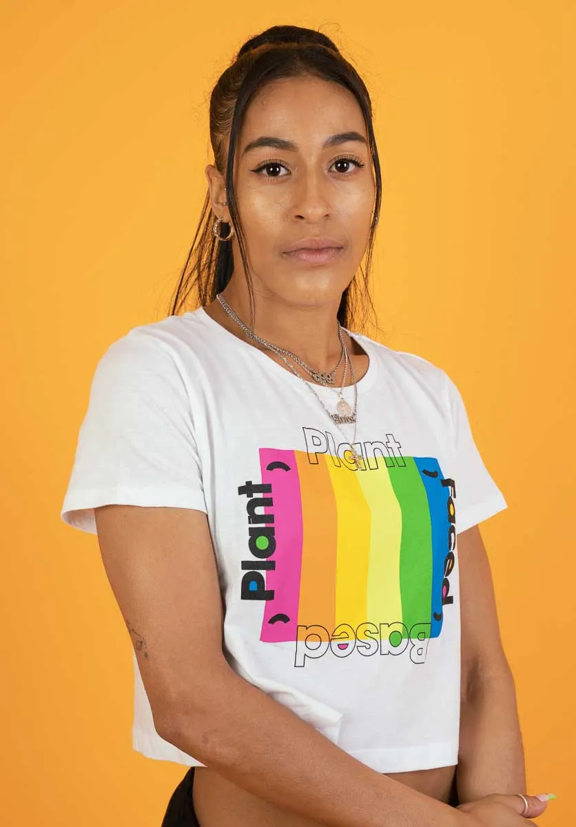 Plant Based Rainbow - White Crop Top