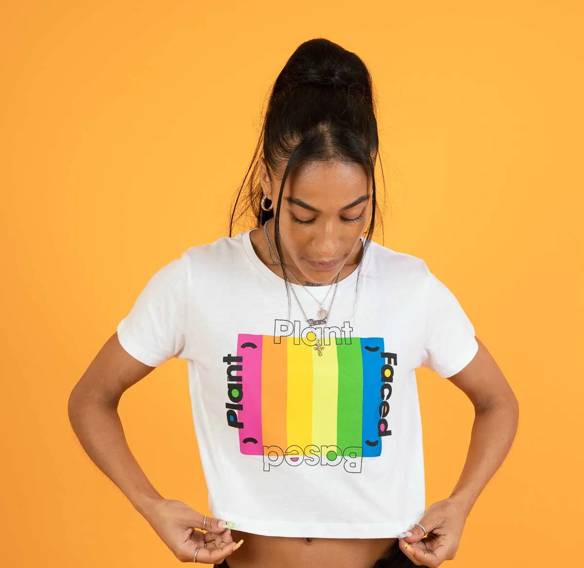 Plant Based Rainbow - White Crop Top