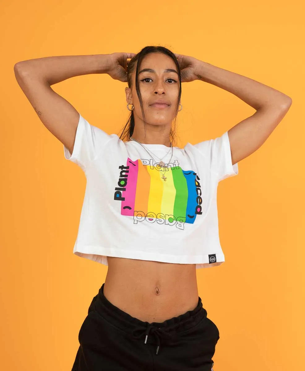 Plant Based Rainbow - White Crop Top