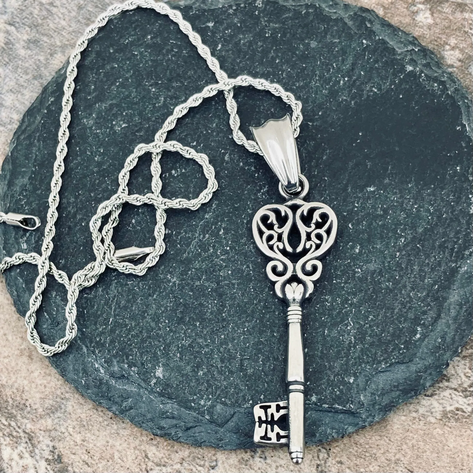 "Key" - Key To My Heart Pendant - Rope Necklace or Omega - SK2609