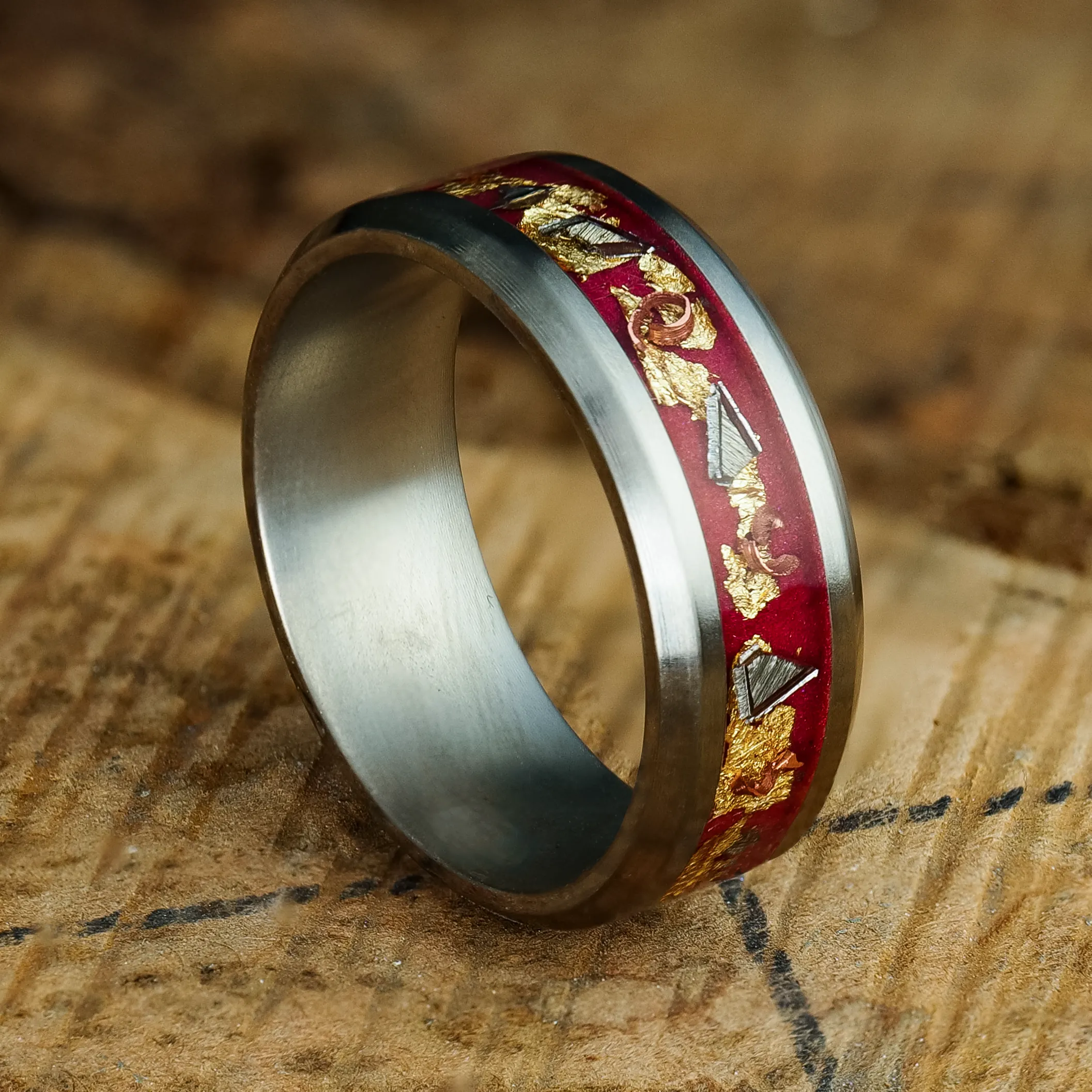 Regal Glowstone Ring on Titanium | Meteorite, Copper, and Gold Leaf