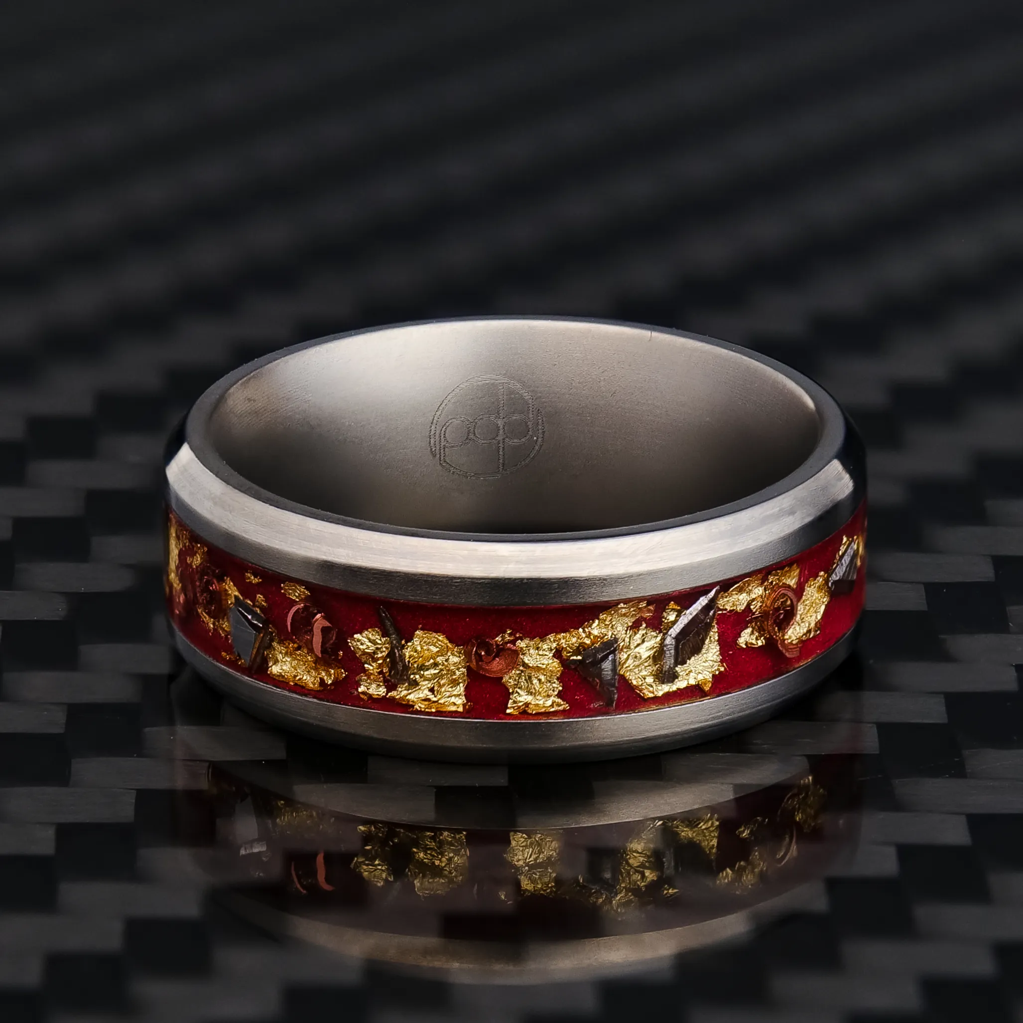 Regal Glowstone Ring on Titanium | Meteorite, Copper, and Gold Leaf