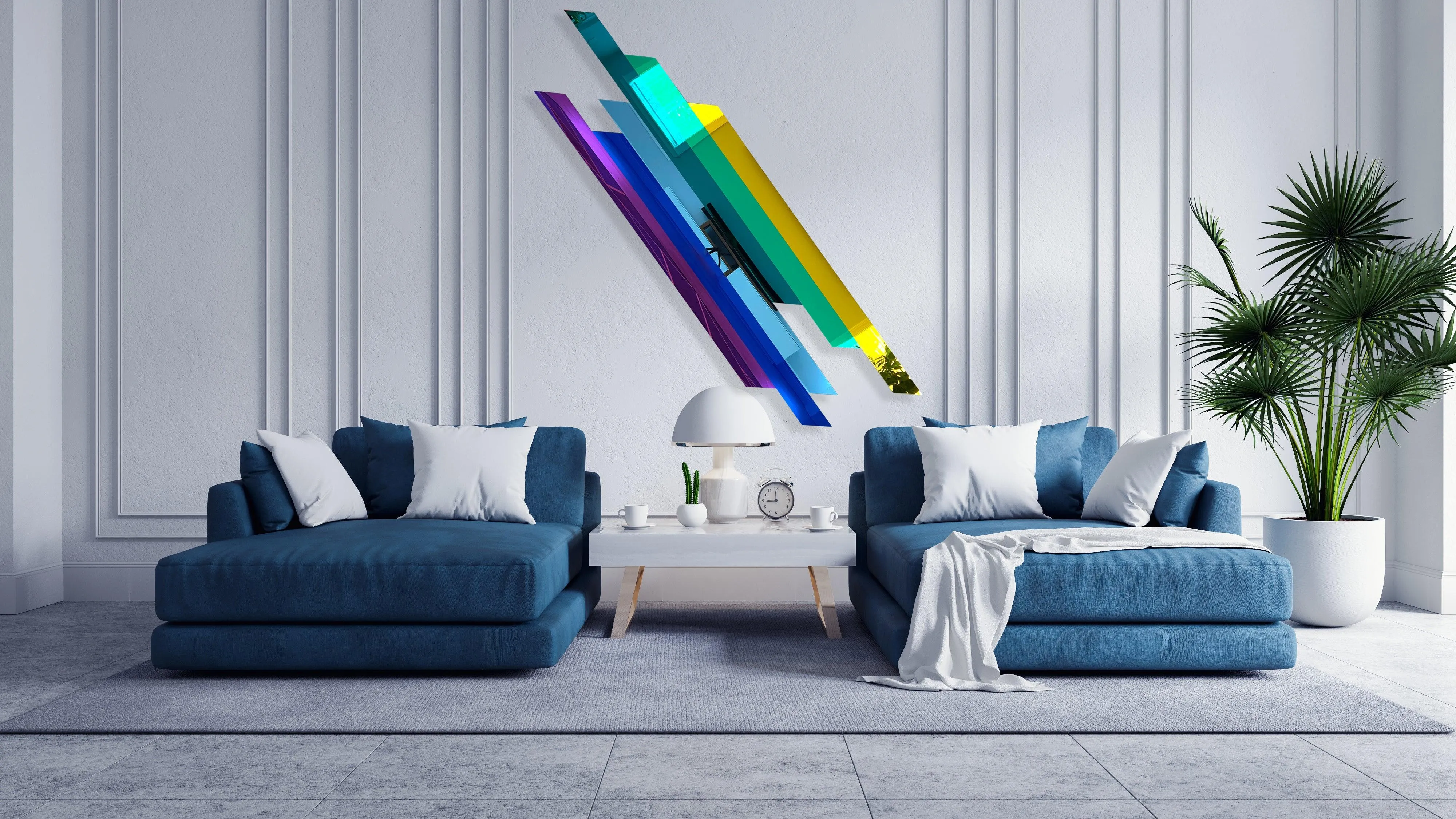 Retro Lines Multicolor Mirrored Acrylic Lines Artwork Contemporary Wall Art