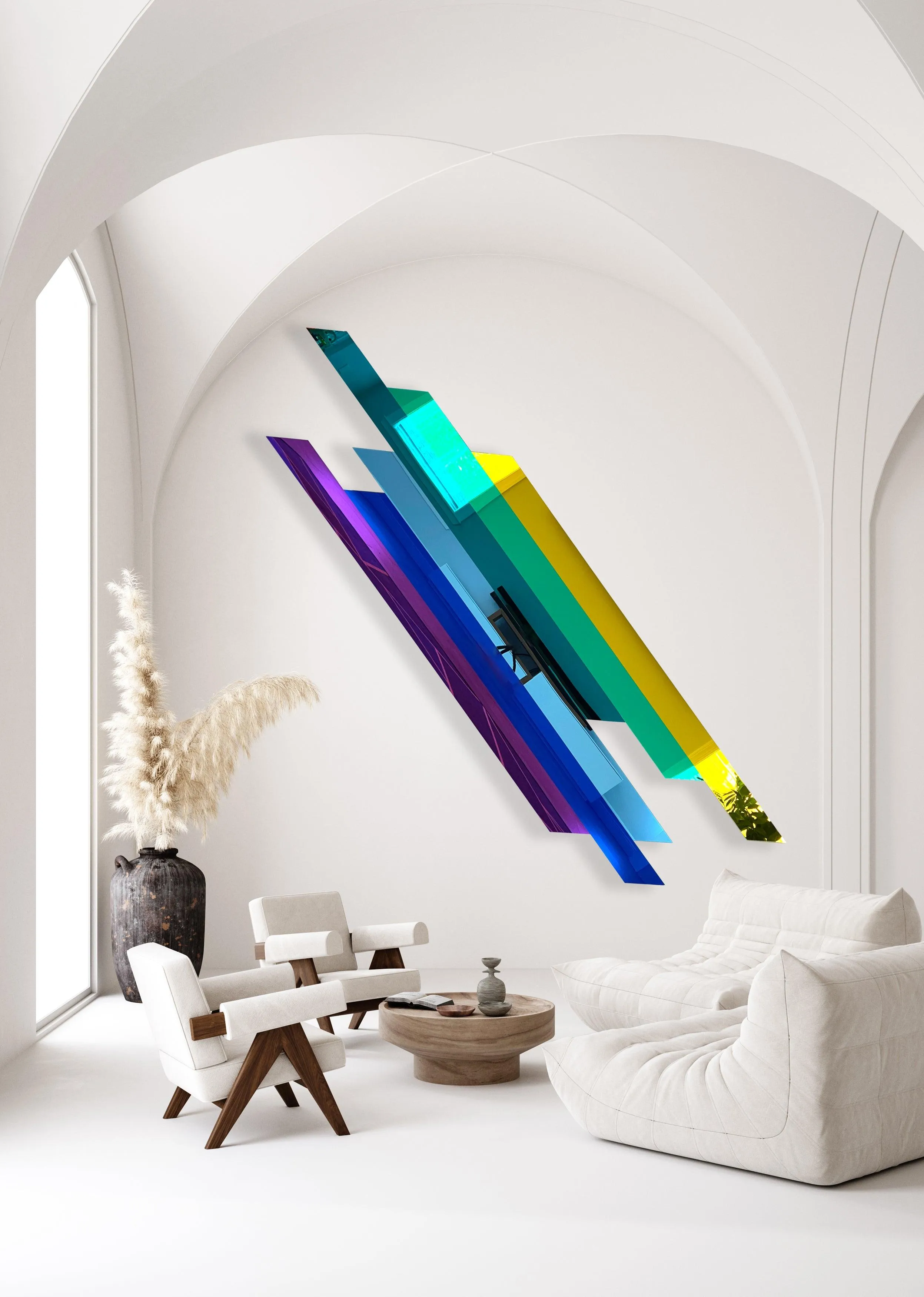 Retro Lines Multicolor Mirrored Acrylic Lines Artwork Contemporary Wall Art