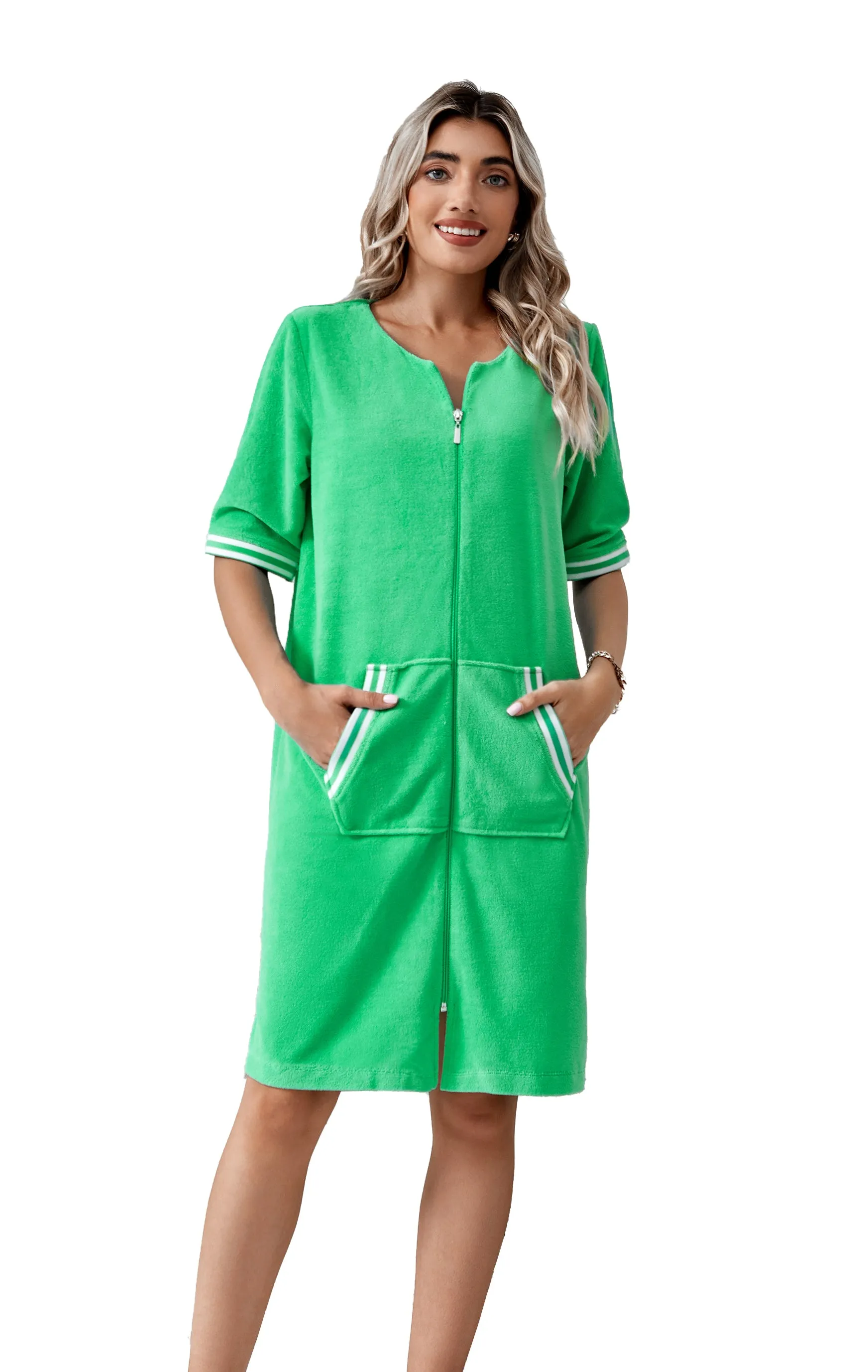 RH Housecoat Women Zipper Front Duster Robe 3/4 Lounger Dress Nightdress RHW4008