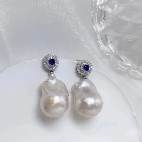 Sapphire Baroque Pearl Earrings