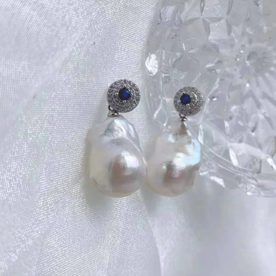 Sapphire Baroque Pearl Earrings