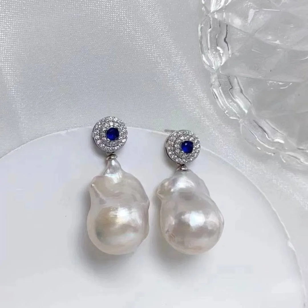 Sapphire Baroque Pearl Earrings