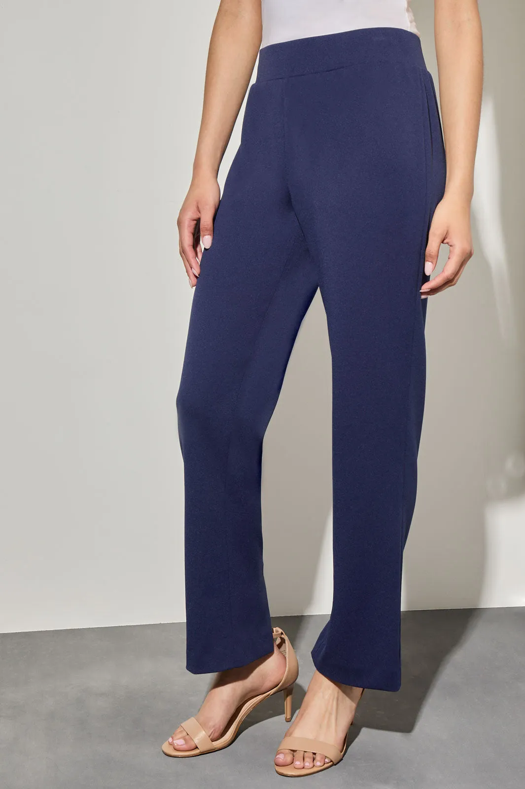 Stretch Deco Crepe Straight-Leg Ankle Pants