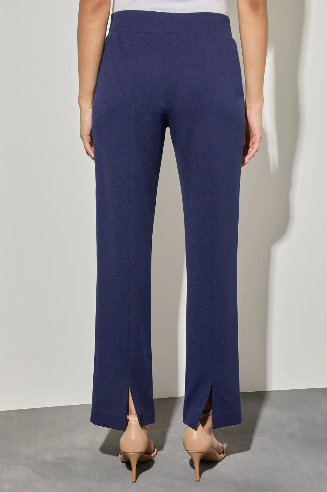 Stretch Deco Crepe Straight-Leg Ankle Pants