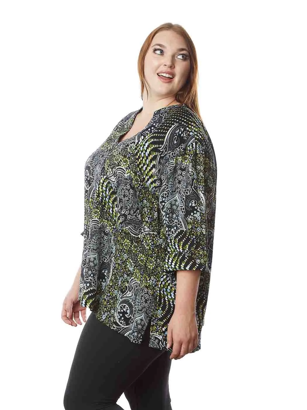 Tianello  Plus Sized Print "Paisley Garden"  TENCEL™   "Diva" Blouse