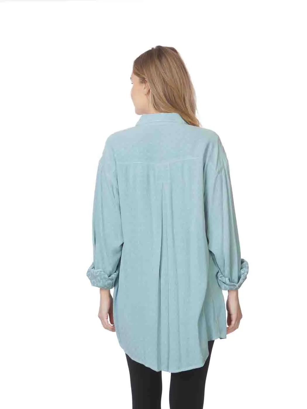 Tianello "Femme"  TENCEL™ Jacquard "Boyfriend" Shirt-Big Shirt--Bayne Blue