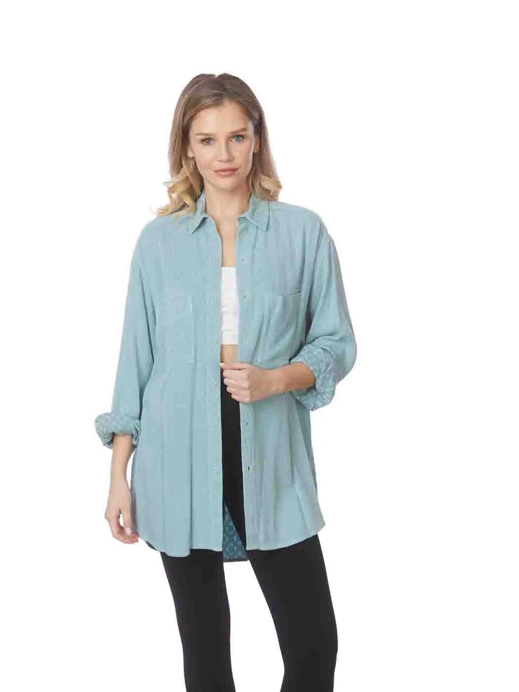 Tianello "Femme"  TENCEL™ Jacquard "Boyfriend" Shirt-Big Shirt--Bayne Blue