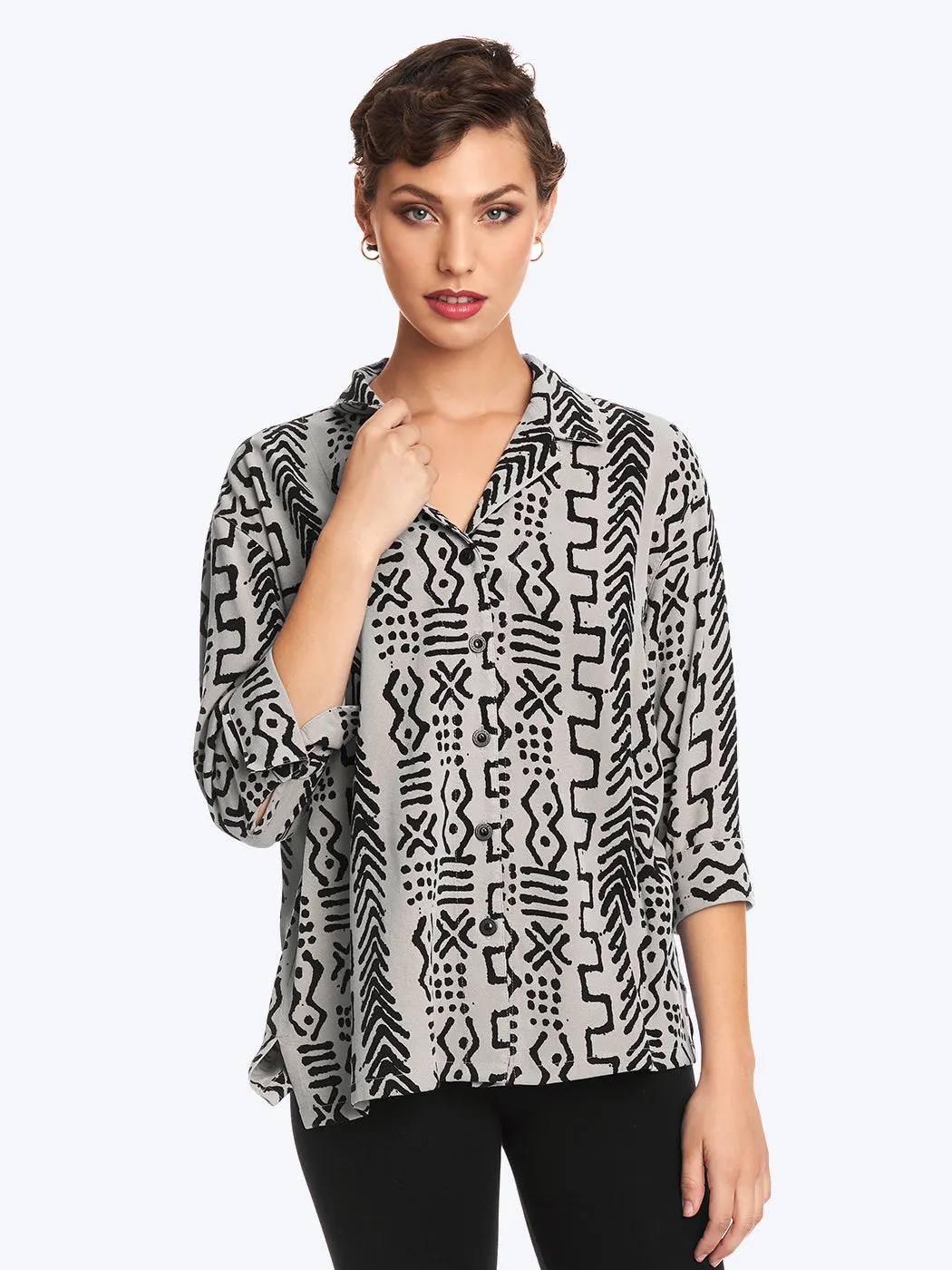 Tianello TENCEL™ Mud Print  "Aida"  Blouse (Pomegranate XS only)