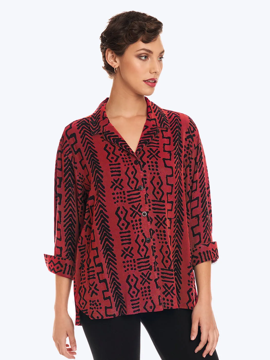 Tianello TENCEL™ Mud Print  "Aida"  Blouse (Pomegranate XS only)