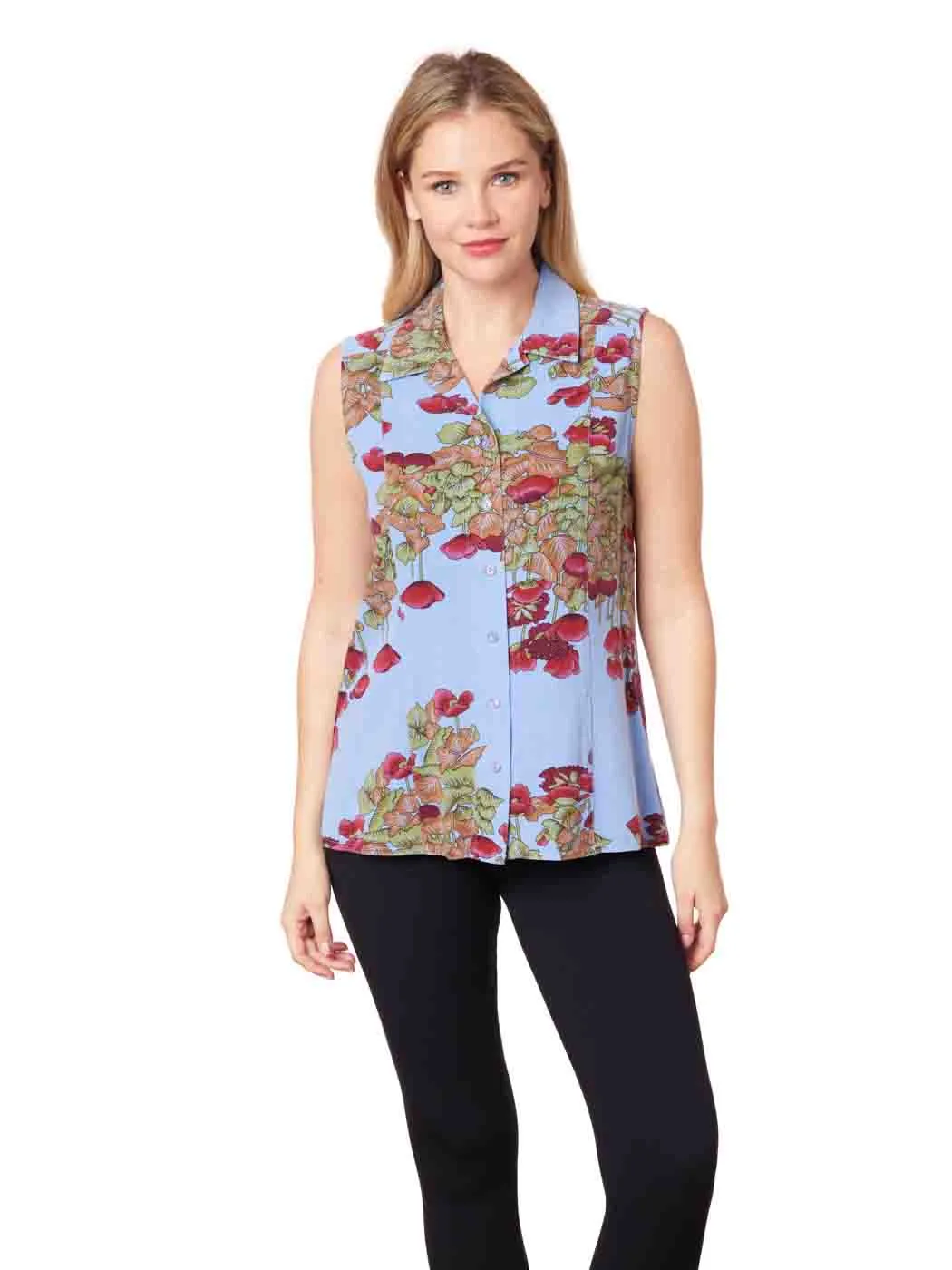 Tianello TENCEL™ printed  "Poppy" Sleeve Less "Monica" Blouse