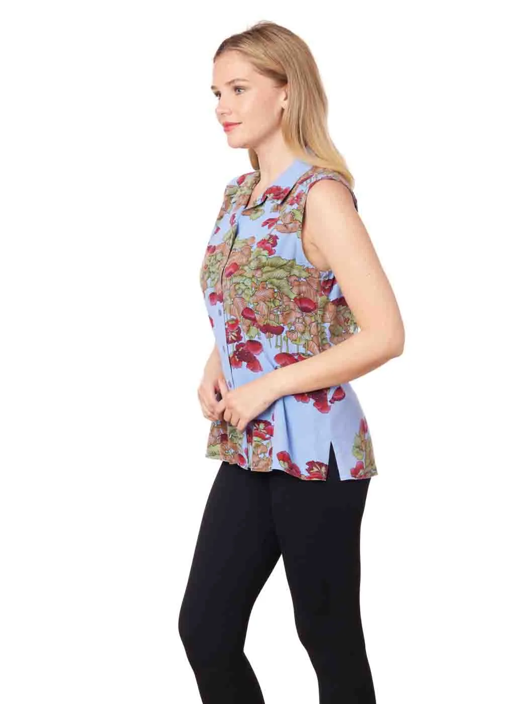 Tianello TENCEL™ printed  "Poppy" Sleeve Less "Monica" Blouse