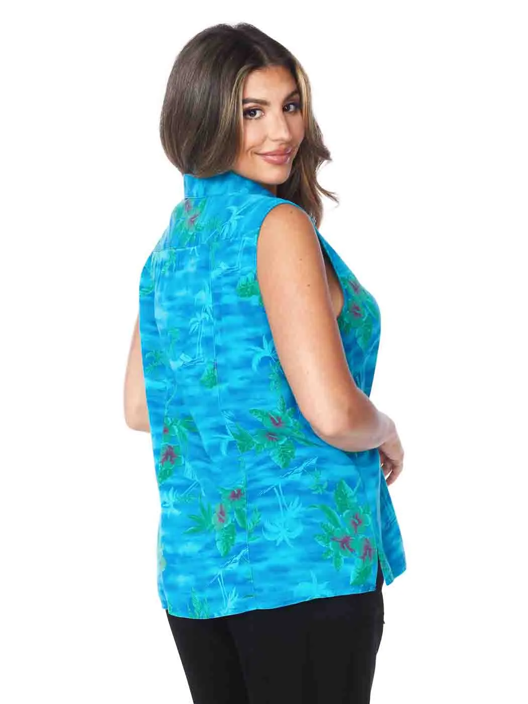 Tianello TENCEL™ "Maui" Printed Sleeve Less "Monica" Blouse