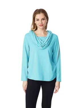 Tianello TENCEL™ "Whisper Knit"  L.S. Cowl Blouse-Bisbee Turquoise