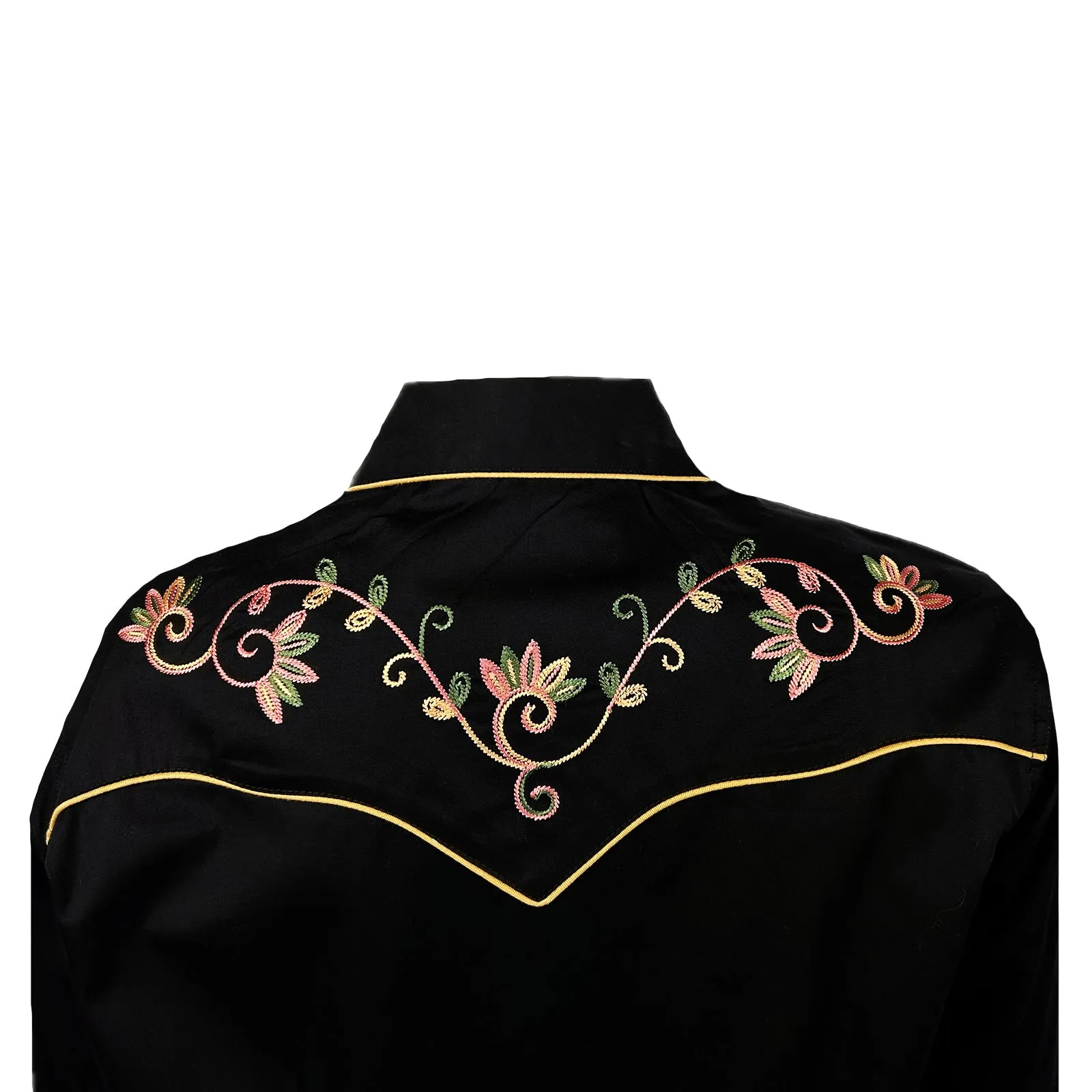 Women's Black Vintage Variegated Floral Embroidery