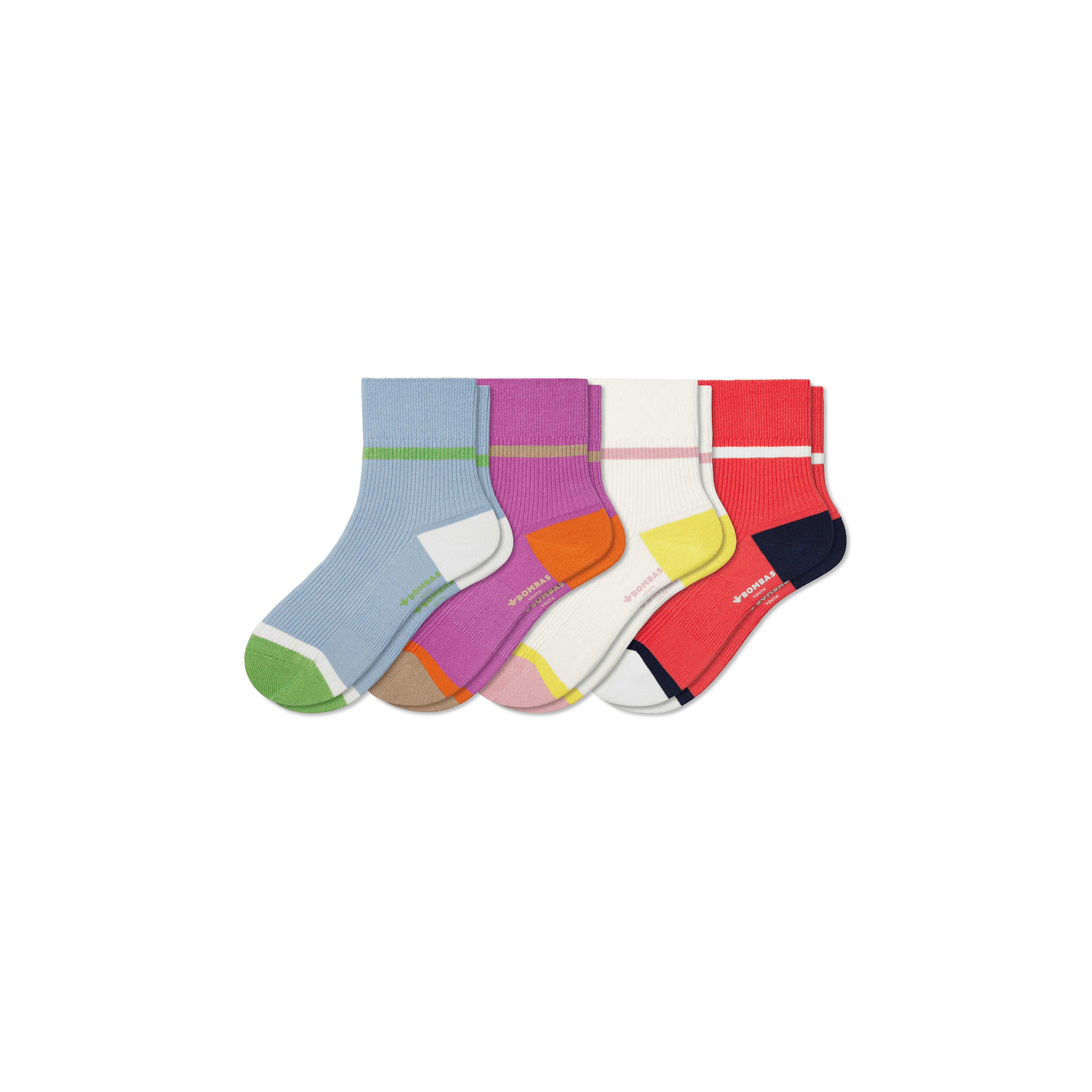 Youth Lightweight Ribbed Quarter Sock 4-Pack